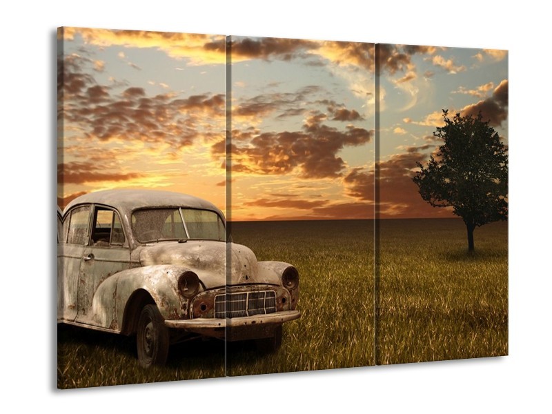 Glas schilderij Auto | Grijs, Geel | 90x60cm 3Luik