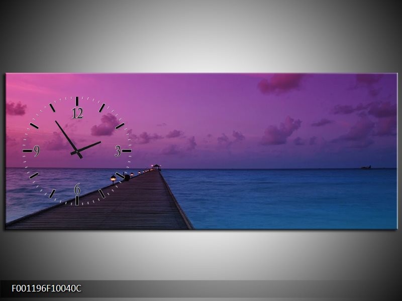 Klok schilderij Zee | Paars, Blauw, Grijs | 100x40cm 1Luik