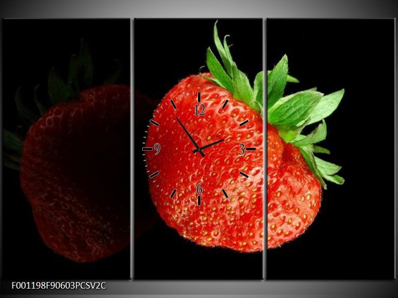 Klok schilderij Fruit | Rood, Zwart | 90x60cm 3Luik