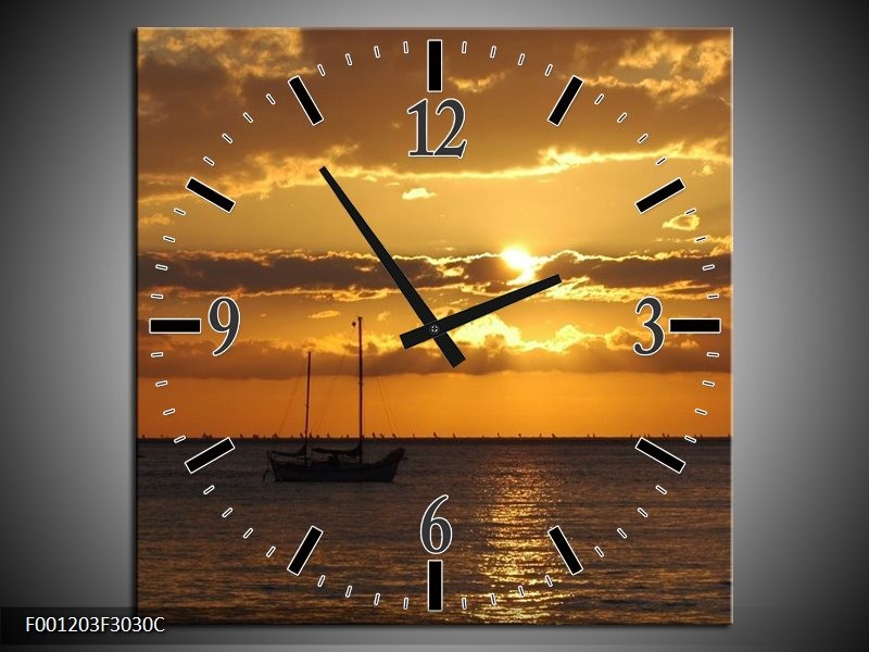 Klok schilderij Zonsondergang | Geel, Bruin, Grijs | 30x30cm 1Luik