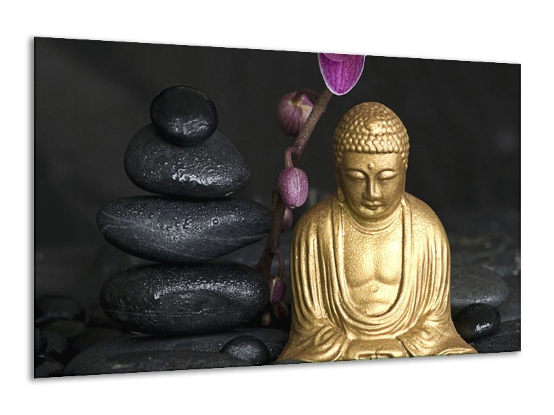 Canvas schilderij Boeddha | Goud, Zwart, Paars | 120x70cm 1Luik