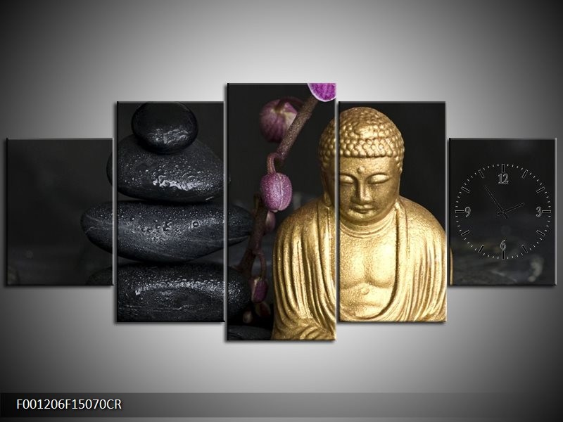 Klok schilderij Boeddha | Goud, Zwart, Paars | 150x70cm 5Luik