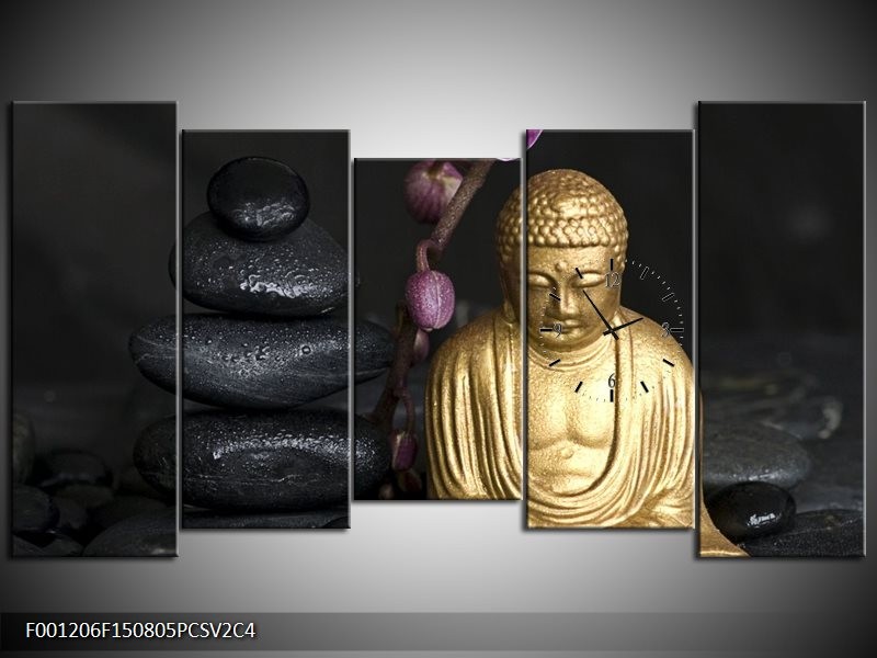 Klok schilderij Boeddha | Goud, Zwart, Paars | 150x80cm 5Luik