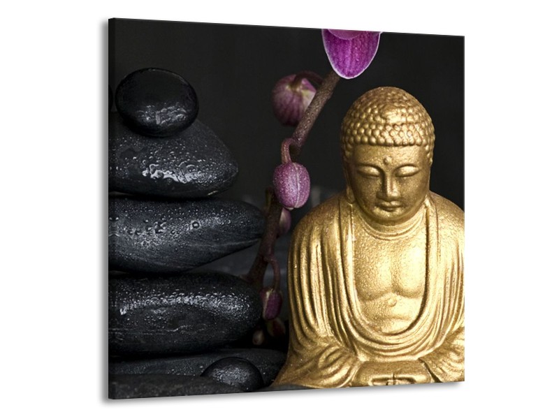 Glas schilderij Boeddha | Goud, Zwart, Paars | 70x70cm 1Luik