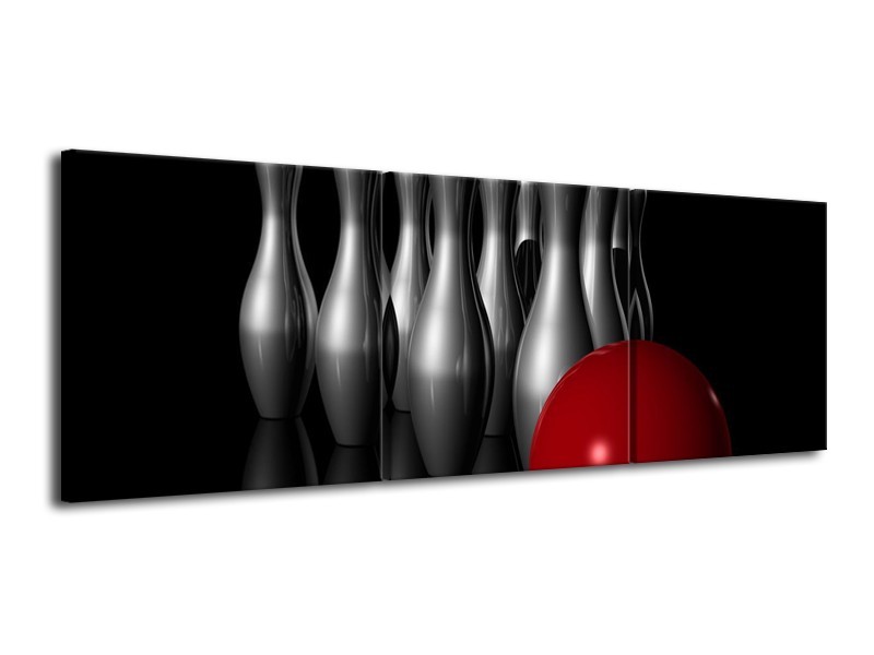 Glas schilderij Bowlen | Zilver, Wit, Rood | 120x40cm 3Luik