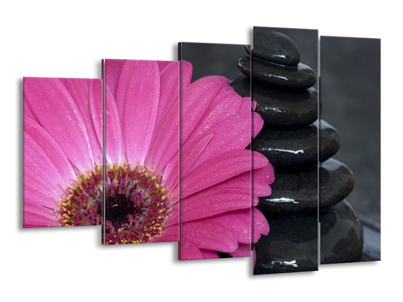 Canvas schilderij Bloem | Rood, Grijs, Zwart | 150x100cm 5Luik