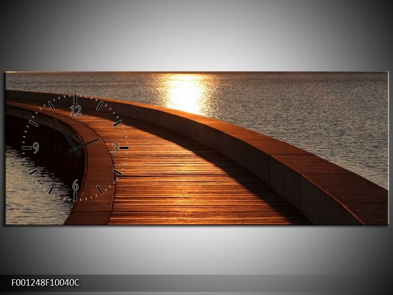 Klok schilderij Brug | Bruin, Wit, Grijs | 100x40cm 1Luik