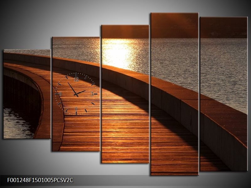 Klok schilderij Brug | Bruin, Wit, Grijs | 150x100cm 5Luik