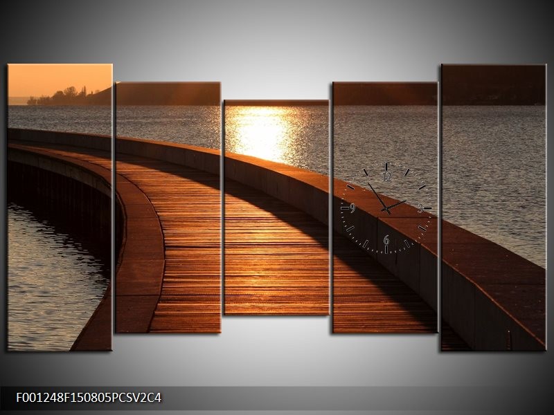 Klok schilderij Brug | Bruin, Wit, Grijs | 150x80cm 5Luik