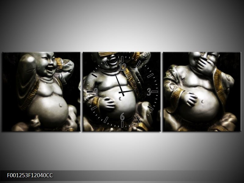 Klok schilderij Boeddha | Zwart, Wit, Goud | 120x40cm 3Luik