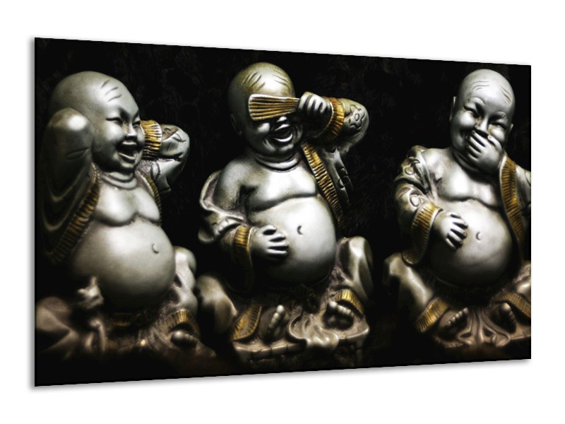Canvas schilderij Boeddha | Zwart, Wit, Goud | 120x70cm 1Luik