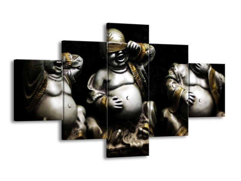 Canvas schilderij Boeddha | Zwart, Wit, Goud | 125x70cm 5Luik