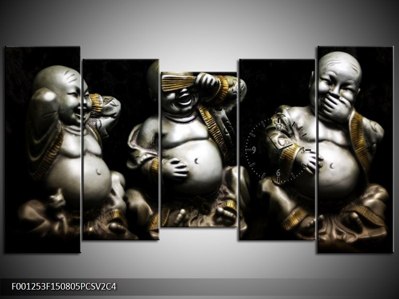 Klok schilderij Boeddha | Zwart, Wit, Goud | 150x80cm 5Luik