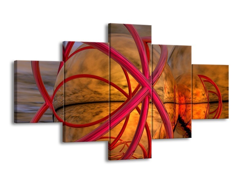 Glas schilderij Abstract | Geel, Rood | 125x70cm 5Luik