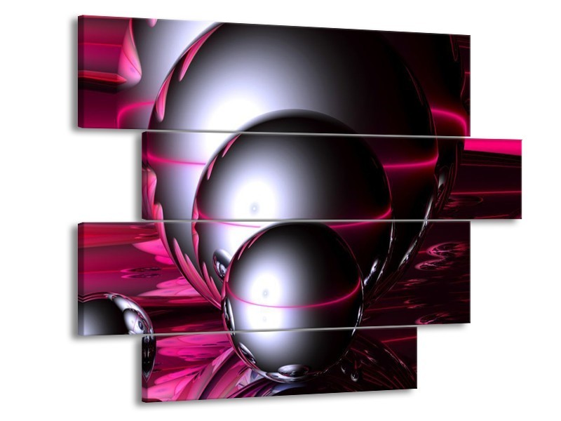 Glas schilderij Abstract | Zilver, Paars, Zwart | 115x85cm 4Luik