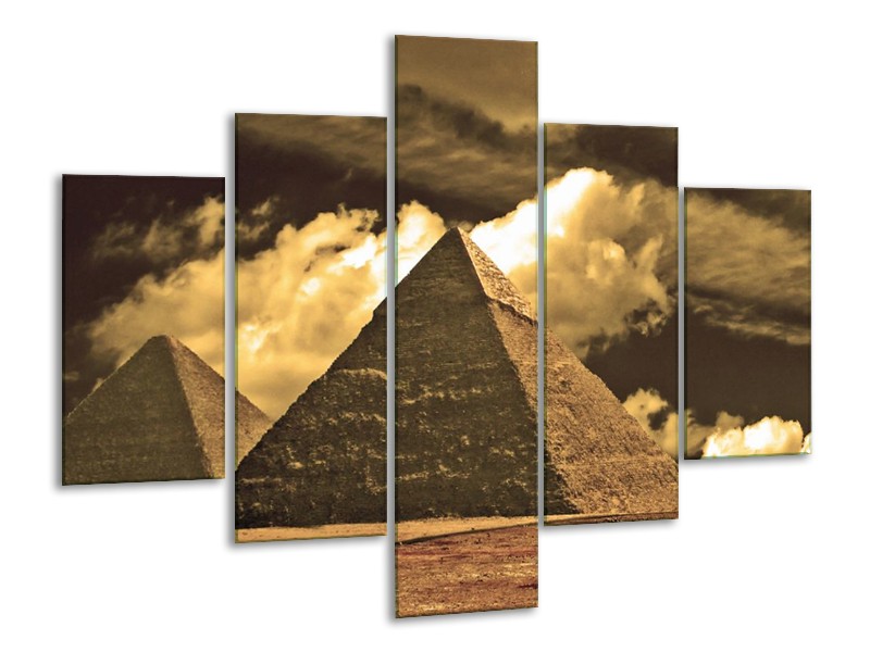 Canvas schilderij Piramide | Geel, Wit, Sepia | 100x70cm 5Luik