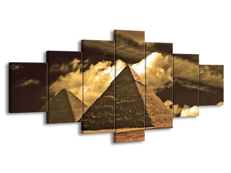 Canvas schilderij Piramide | Geel, Wit, Sepia | 210x100cm 7Luik