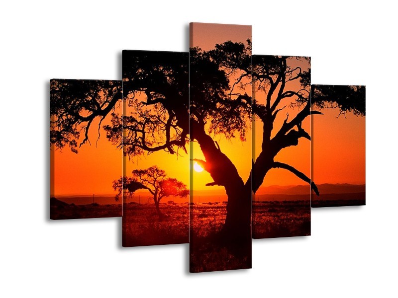 Glas schilderij Zonsondergang | Zwart, Geel, Rood | 150x105cm 5Luik