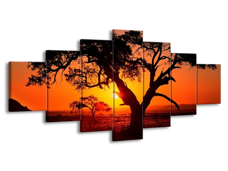 Glas schilderij Zonsondergang | Zwart, Geel, Rood | 210x100cm 7Luik