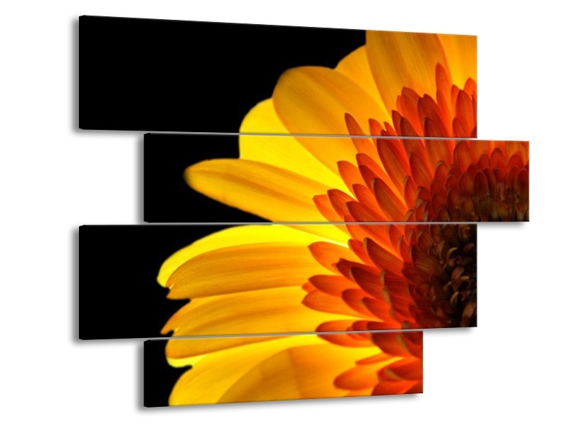 Canvas schilderij Bloem | Geel, Rood, Zwart | 115x85cm 4Luik