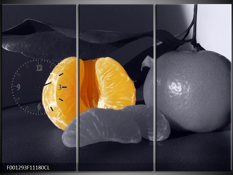 Klok schilderij Fruit | Geel, Grijs, Zwart | 111x80cm 3Luik