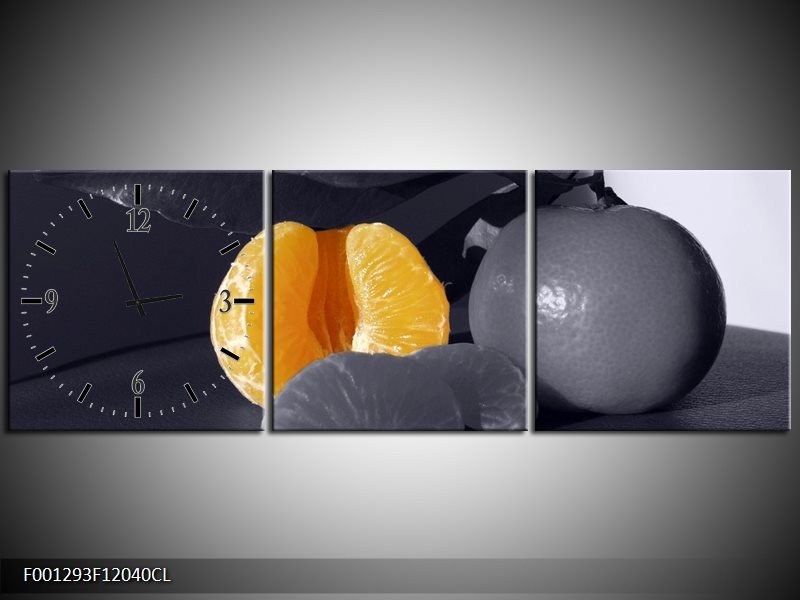 Klok schilderij Fruit | Geel, Grijs, Zwart | 120x40cm 3Luik