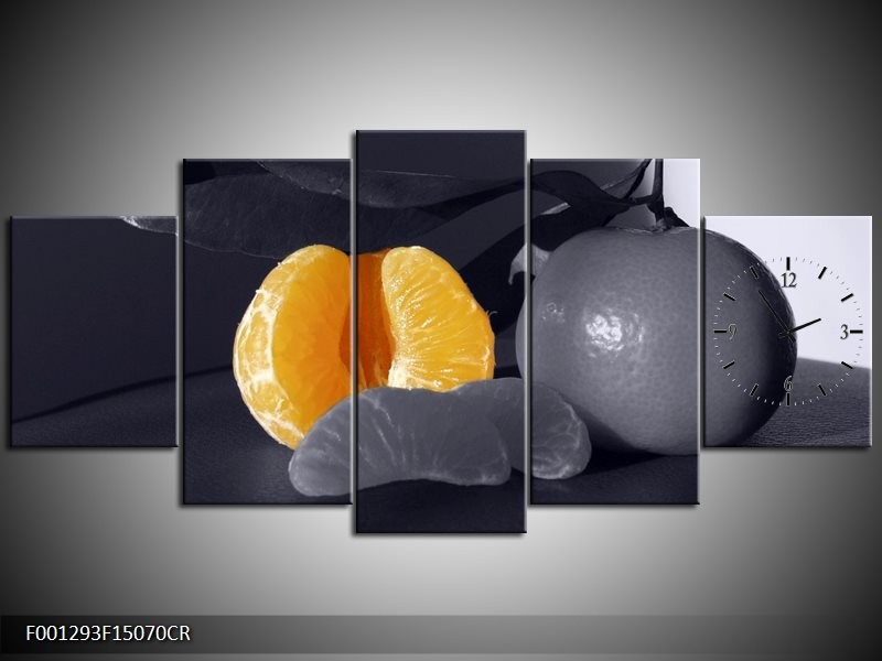Klok schilderij Fruit | Geel, Grijs, Zwart | 150x70cm 5Luik