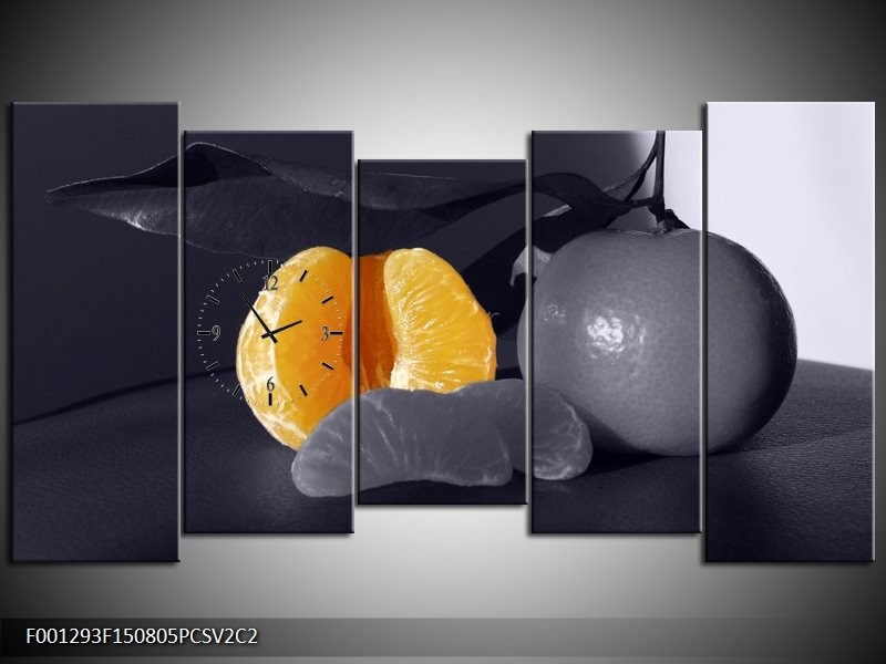 Klok schilderij Fruit | Geel, Grijs, Zwart | 150x80cm 5Luik