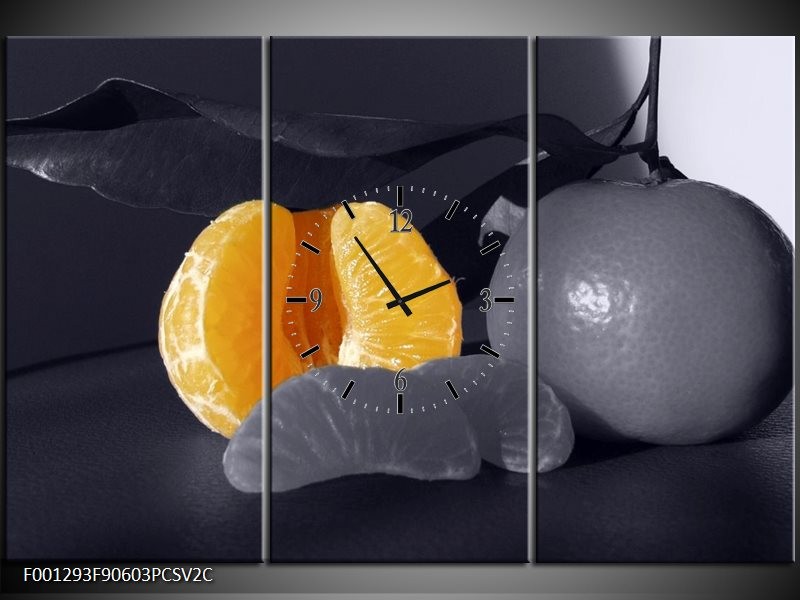 Klok schilderij Fruit | Geel, Grijs, Zwart | 90x60cm 3Luik