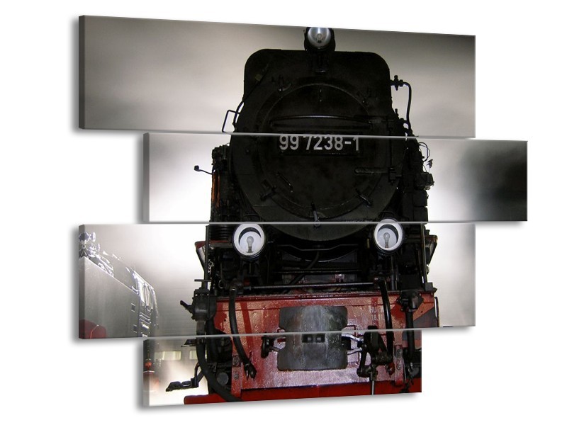 Glas schilderij Trein | Zwart, Wit, Grijs | 115x85cm 4Luik