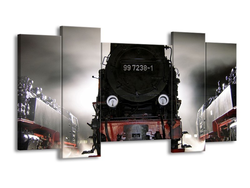 Glas schilderij Trein | Zwart, Wit, Grijs | 120x65cm 5Luik