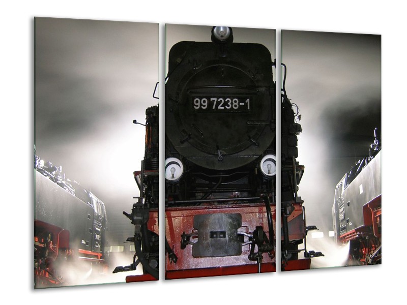 Glas schilderij Trein | Zwart, Wit, Grijs | 120x80cm 3Luik