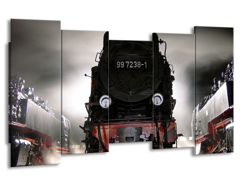 Glas schilderij Trein | Zwart, Wit, Grijs | 150x80cm 5Luik