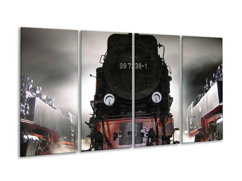 Glas schilderij Trein | Zwart, Wit, Grijs | 160x80cm 4Luik