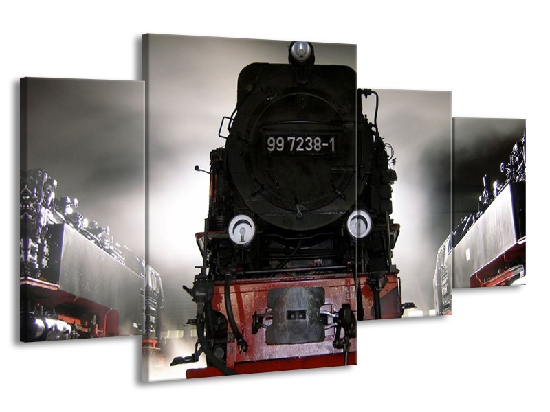 Canvas schilderij Trein | Zwart, Wit, Grijs | 160x90cm 4Luik