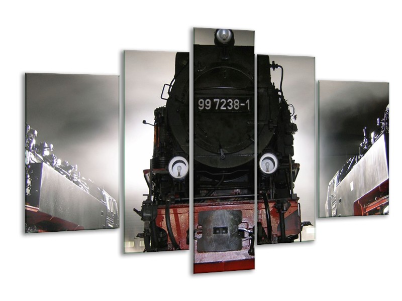 Glas schilderij Trein | Zwart, Wit, Grijs | 170x100cm 5Luik