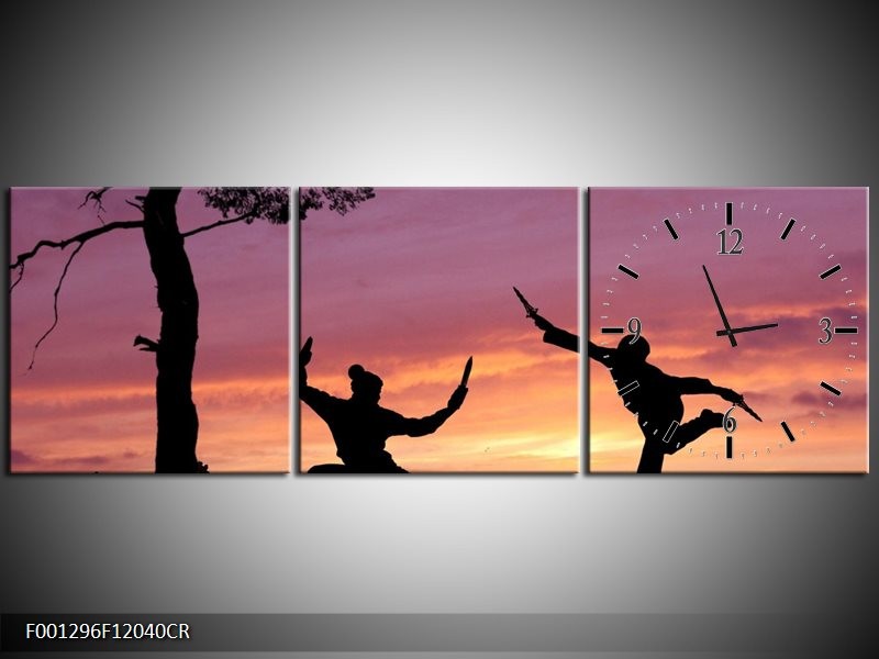 Klok schilderij Sport | Paars, Wit, Geel | 120x40cm 3Luik