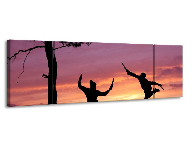 Canvas schilderij Sport | Paars, Wit, Geel | 170x50cm 3Luik