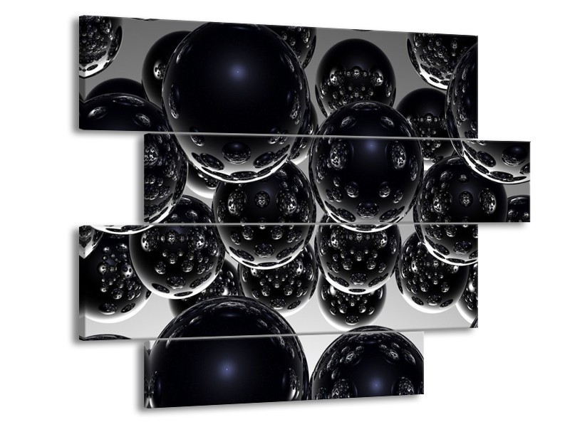 Canvas schilderij Ballen | Zwart, Zilver | 115x85cm 4Luik