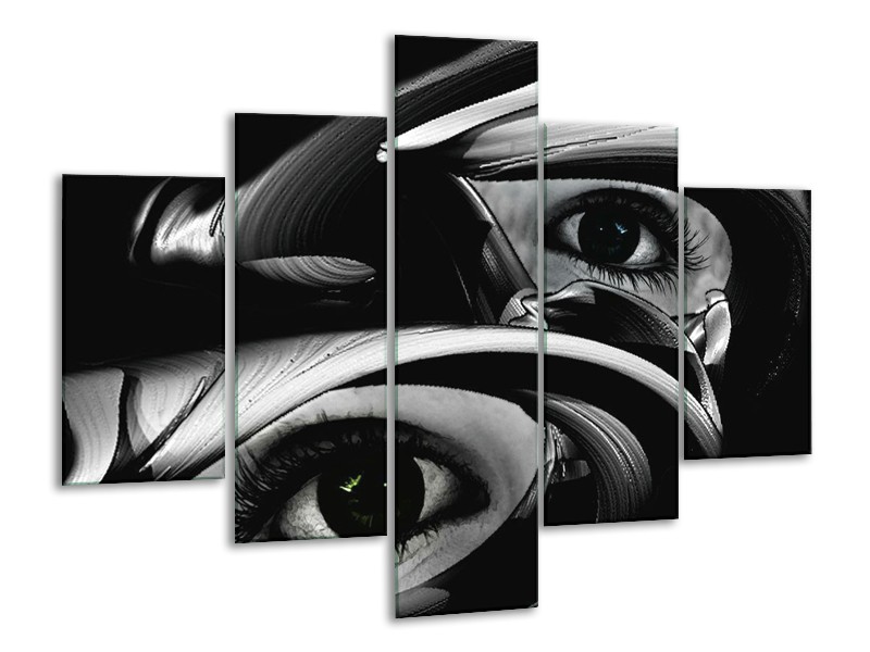 Glas schilderij Ogen | Zwart, Wit | 100x70cm 5Luik