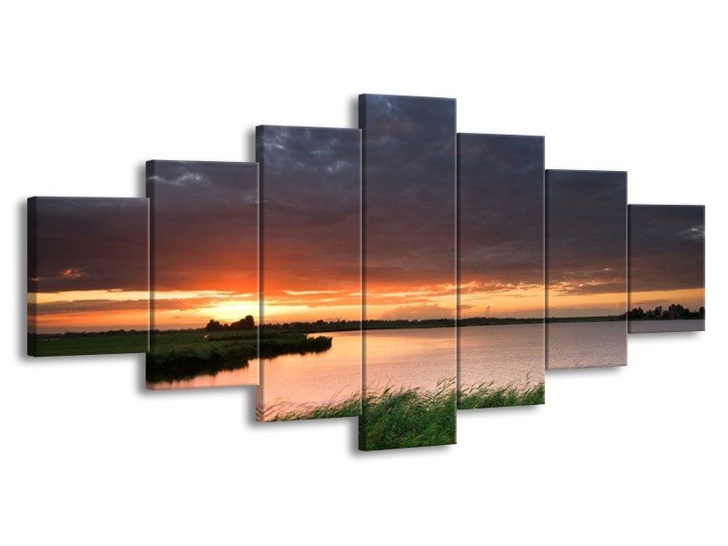 Glas schilderij Zonsondergang | Wit, Geel, Paars | 210x100cm 7Luik