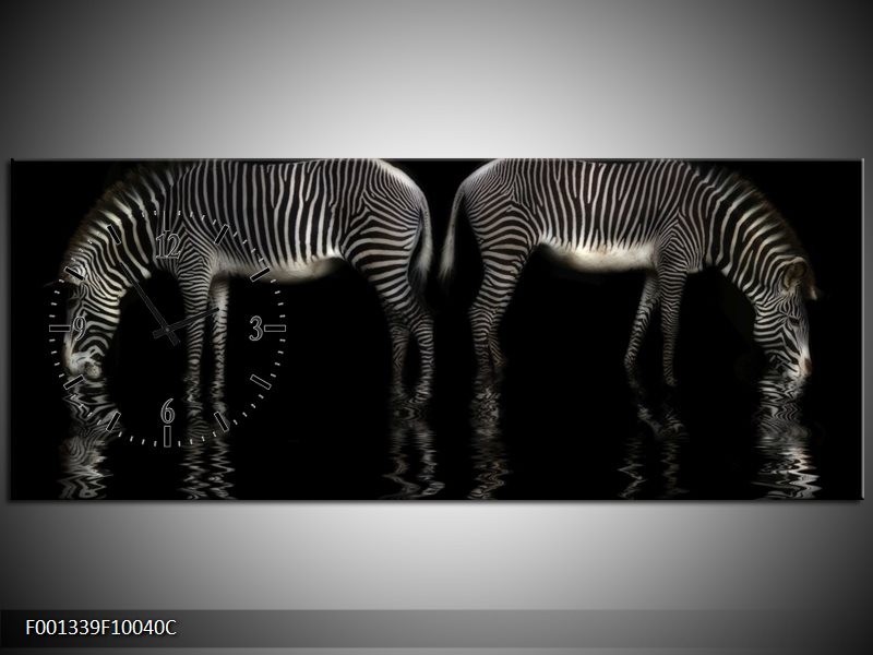 Klok schilderij Zebra | Zwart, Wit | 100x40cm 1Luik