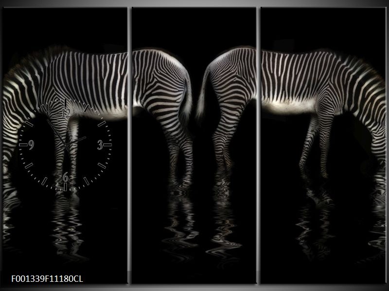 Klok schilderij Zebra | Zwart, Wit | 111x80cm 3Luik