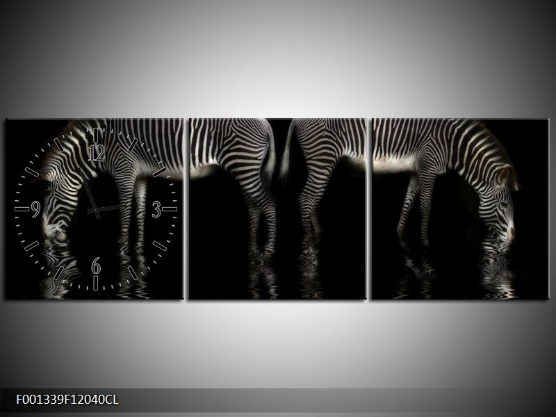 Klok schilderij Zebra | Zwart, Wit | 120x40cm 3Luik