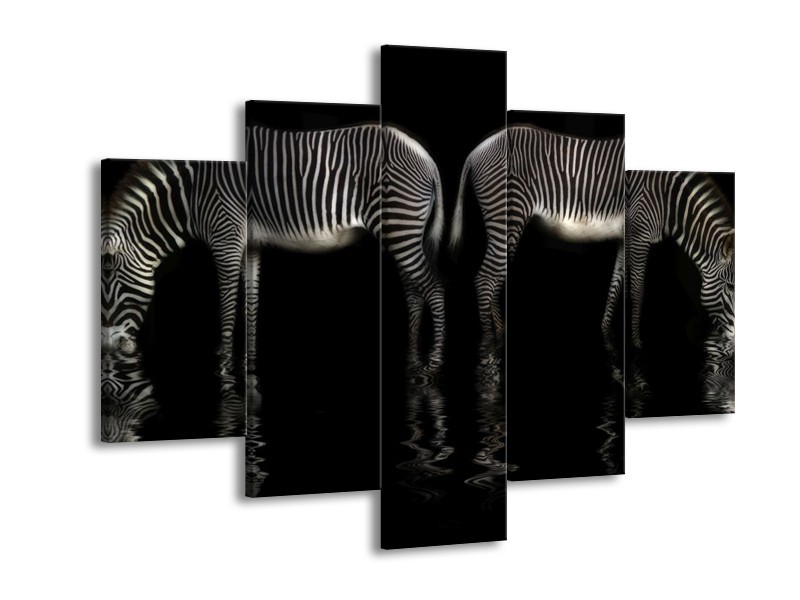 Canvas schilderij Zebra | Zwart, Wit | 150x105cm 5Luik