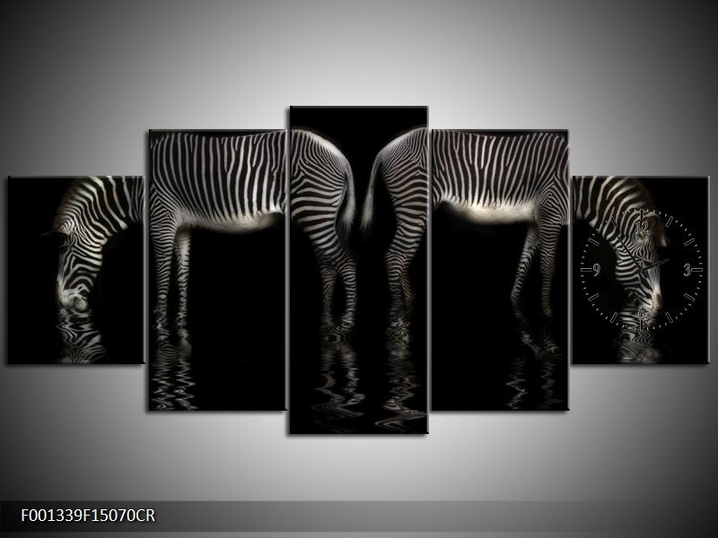 Klok schilderij Zebra | Zwart, Wit | 150x70cm 5Luik