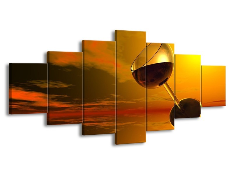 Canvas schilderij Wijn | Oranje, Rood, Zwart | 210x100cm 7Luik