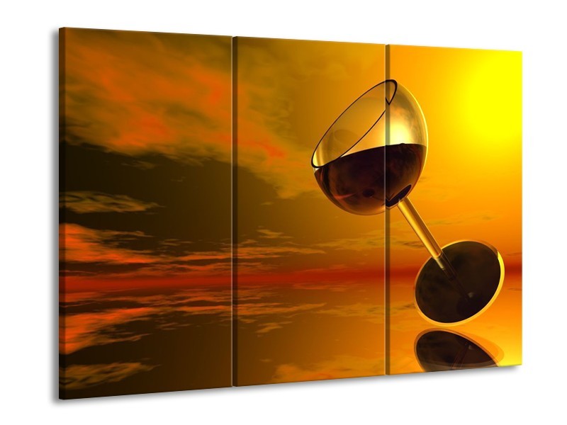 Canvas schilderij Wijn | Oranje, Rood, Zwart | 90x60cm 3Luik