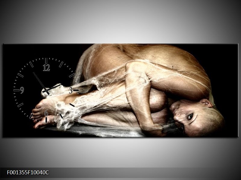 Klok schilderij Mensen | Bruin, Zwart, Crème | 100x40cm 1Luik