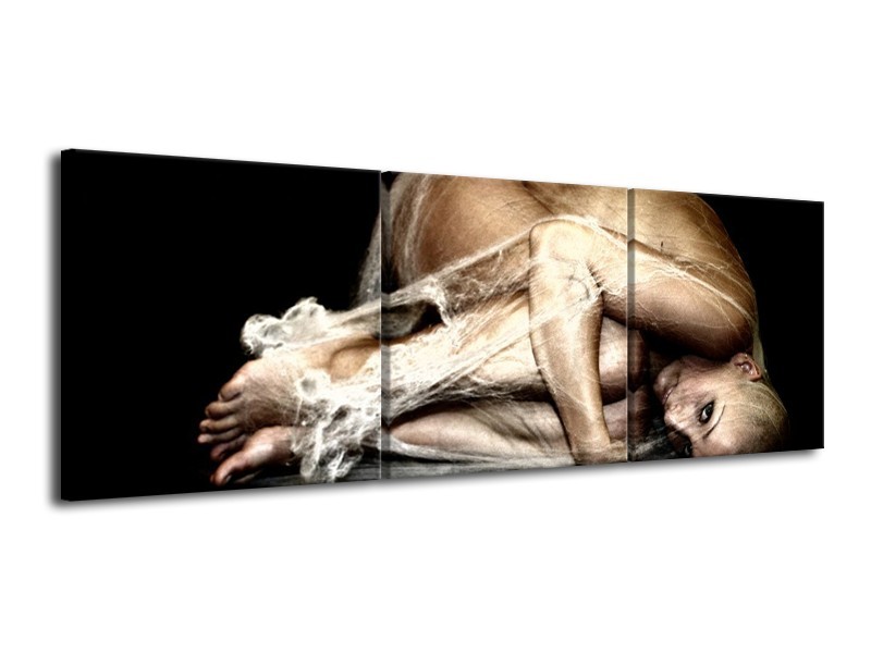 Canvas schilderij Mensen | Bruin, Zwart, Crème | 120x40cm 3Luik